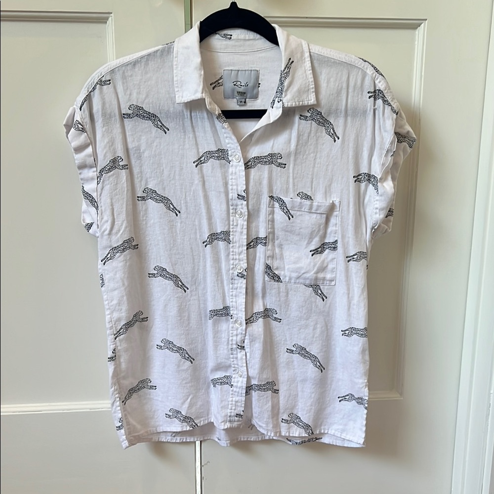 Rails White Button-Down Shirt with Black Leopard Print